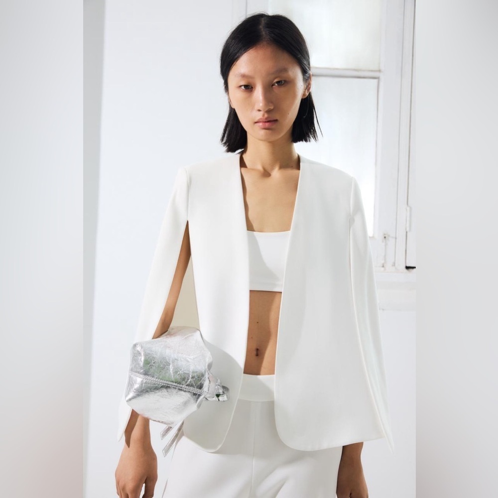 Zara ZW Collection White Cape Blazer Sleeveless Vest Bridal Minimalist - Picture 12 of 15